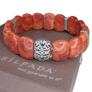 Silpada B2259 Carved Red Coral Stretch Bracelet .925 Sterling Silver